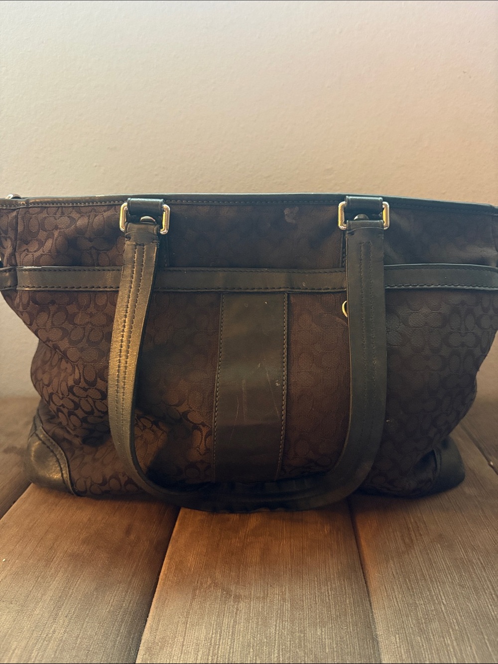 Coach F77156 Black Signature Jacquard Diaper Tote Shoulder Bag